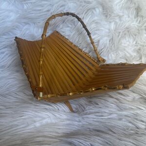 Vintage Bamboo Woven Folding Table Top Basket